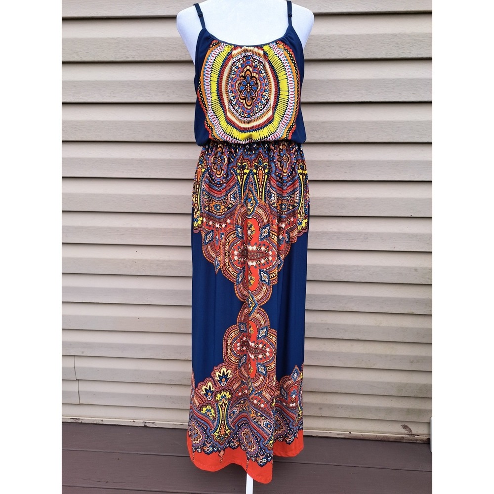 Bailey Blue Women's Maxi Dress  Elastic Waist Adjustable Straps Top Lined Large